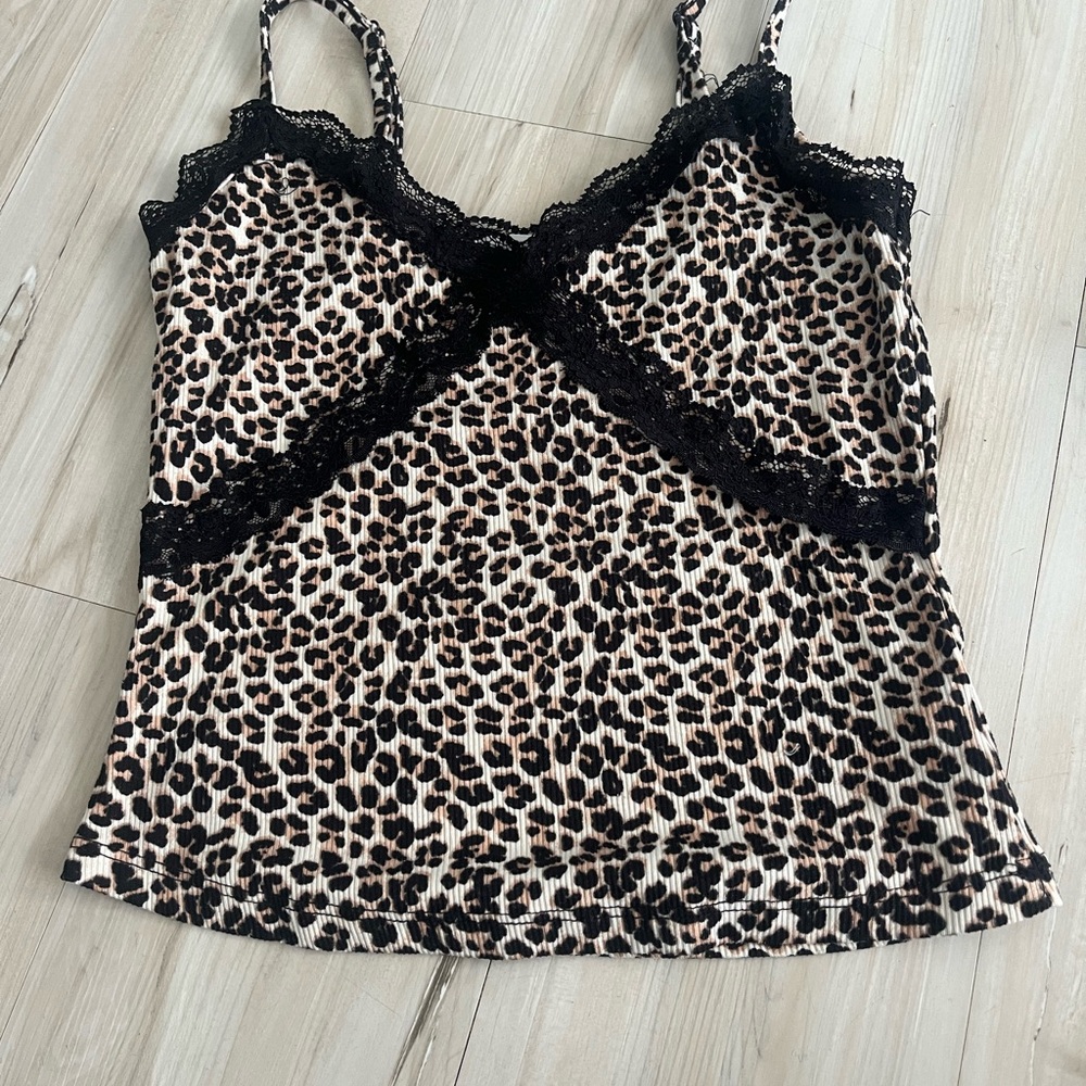 Charlotte Russe Animal Print Cami with Black Lace